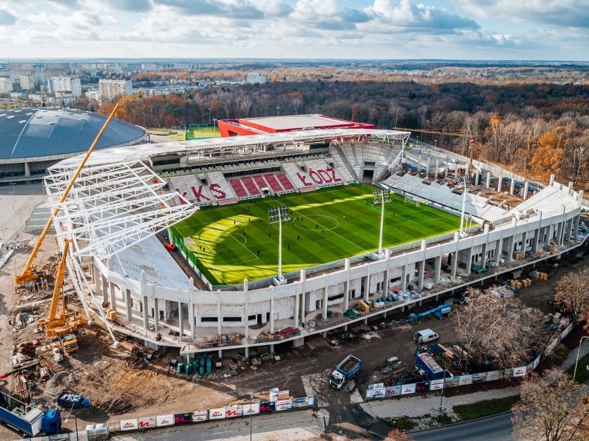 Stadion ŁKS coraz piękniejszy. Zobacz najnowsze ZDJĘCIA z drona