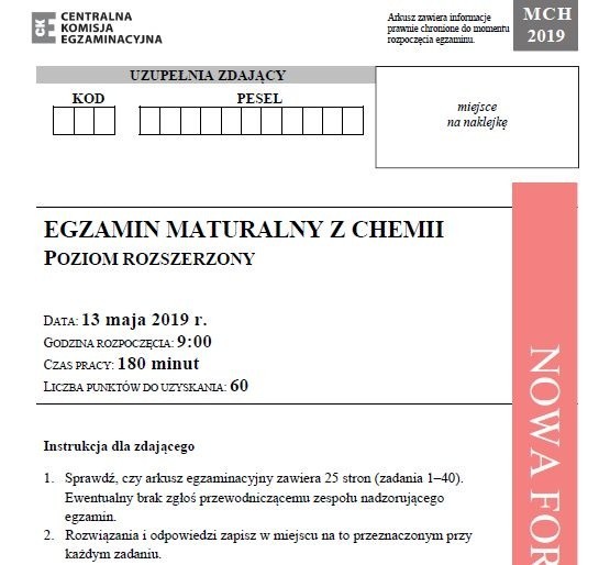 Matura 2019. Chemia poziom rozszerzony ODPOWIEDZI I ARKUSZ CKE. Matura z  chemii rozszerzenie 13.05.2019 - pytania, odpowiedzi | Dziennik Bałtycki