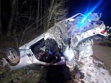Grodzisk Wielkopolski: Mercedes roztrzaskał się na drzewie. Dwie młode osoby nie żyją [ZDJĘCIA]
