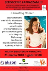 Mikołów: Spotkanie z medalistką Karoliną Hamer ZAPOWIEDŹ