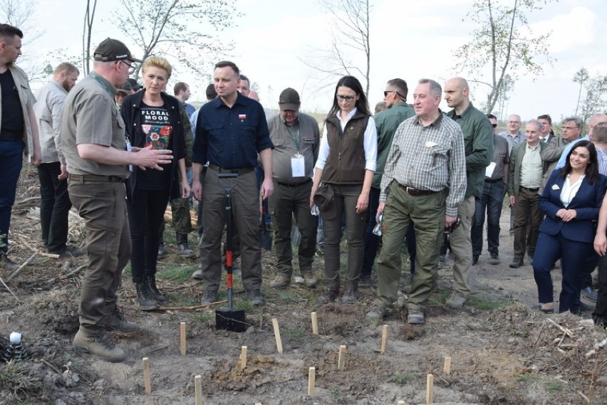 Prezydent Andrzej Duda z małżonką sadzili drzewa na terenie nadleśnictwa Rytel
