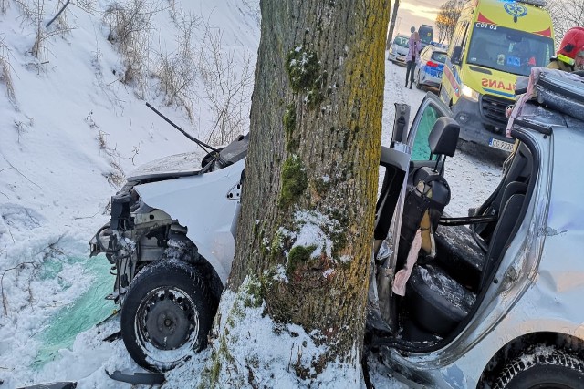 32-letni kierowca, który ucierpiał w zdarzeniu w miejscowości Wielkie Lniska (gmina Grudziądz), z obrażeniami ciała został przetransportowany do szpitala.