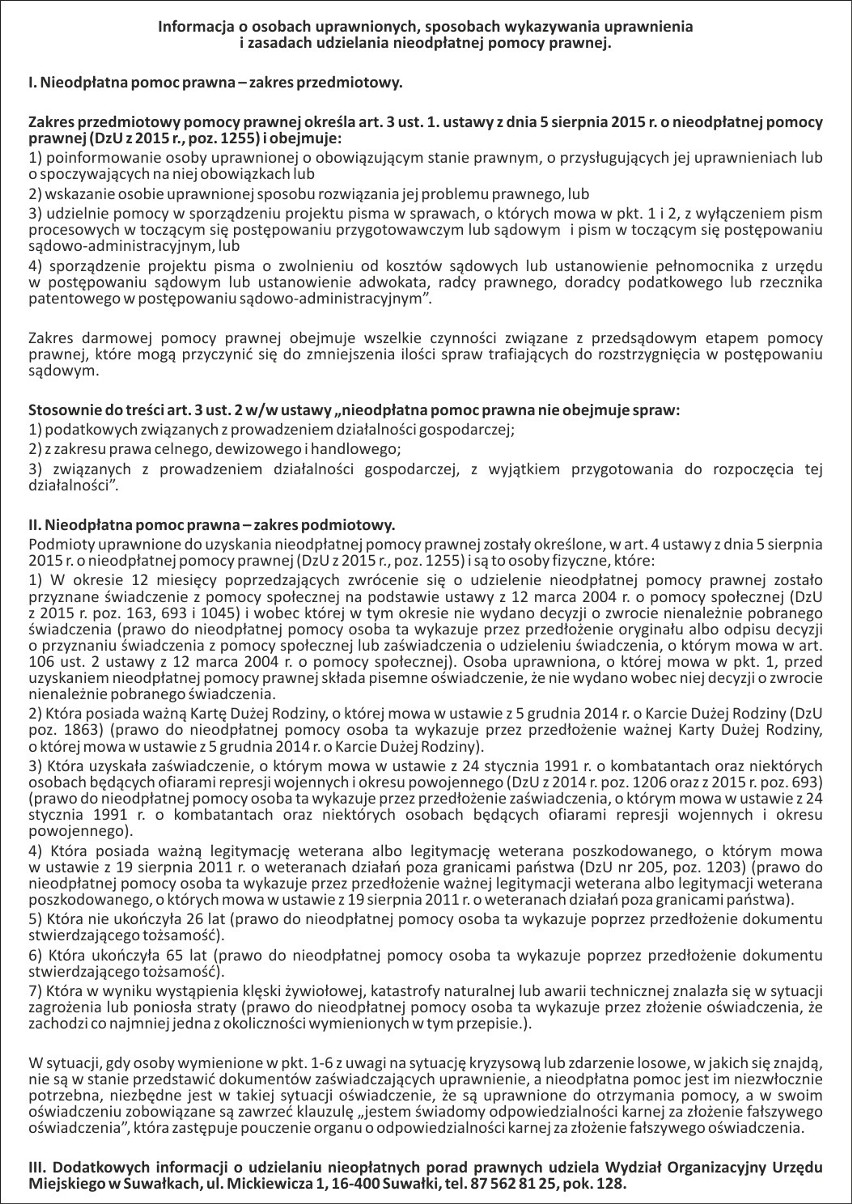 Bezpłatne porady prawne w Suwałkach (lista)