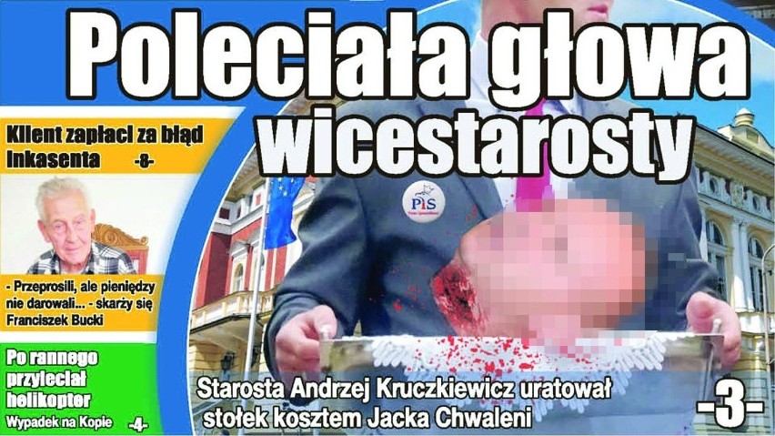 Rada powiatu nyskiego zbulwersowana okładką z odciętą głową wicestarosty