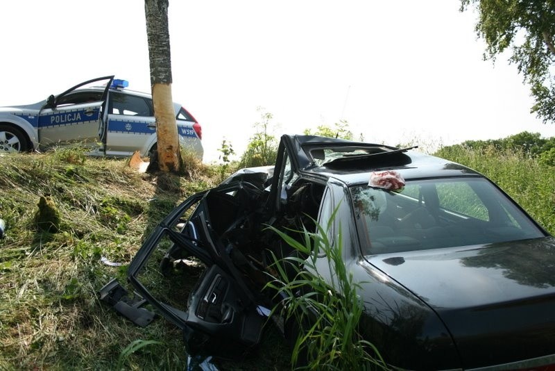 Wypadek w okolicy Strzeżewa. Kierowca forda wylądował na drzewie [zdjęcia]
