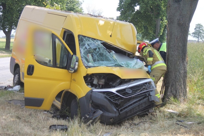 Auto uderzyło w drzewo. Kierowca został zakleszczony w pojeździe [ZDJĘCIA]