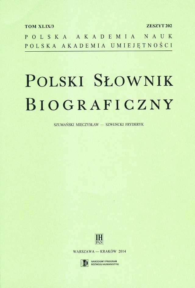 "Polski słownik biograficzny", zeszyt 202, Instytut Historii PAN 2014