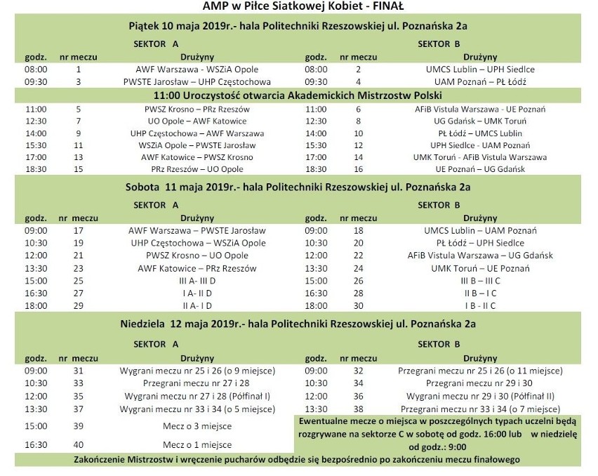 Finały Akademickich Mistrzostw Polski w najbliższy weekend w Rzeszowie