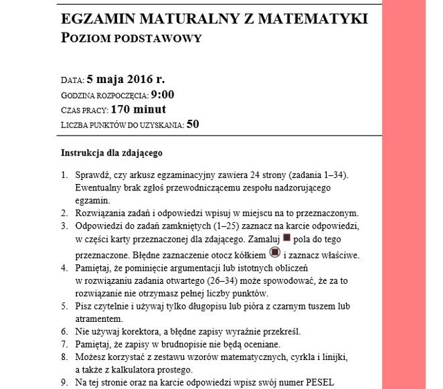 MATEMATYKA na maturze 2016. Mamy ARKUSZ CKE. ZOBACZ ZADANIA I ROZWIĄZANIA, PRZYKŁADOWE ODPOWIEDZI