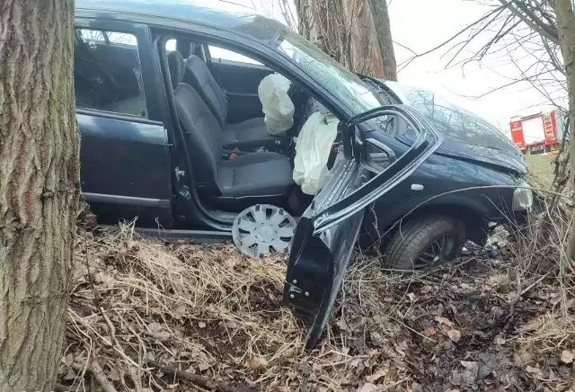 Poważny wypadek na krajowej "3". Auto wypadło z jezdni i uderzyło w drzewo. Są ranni