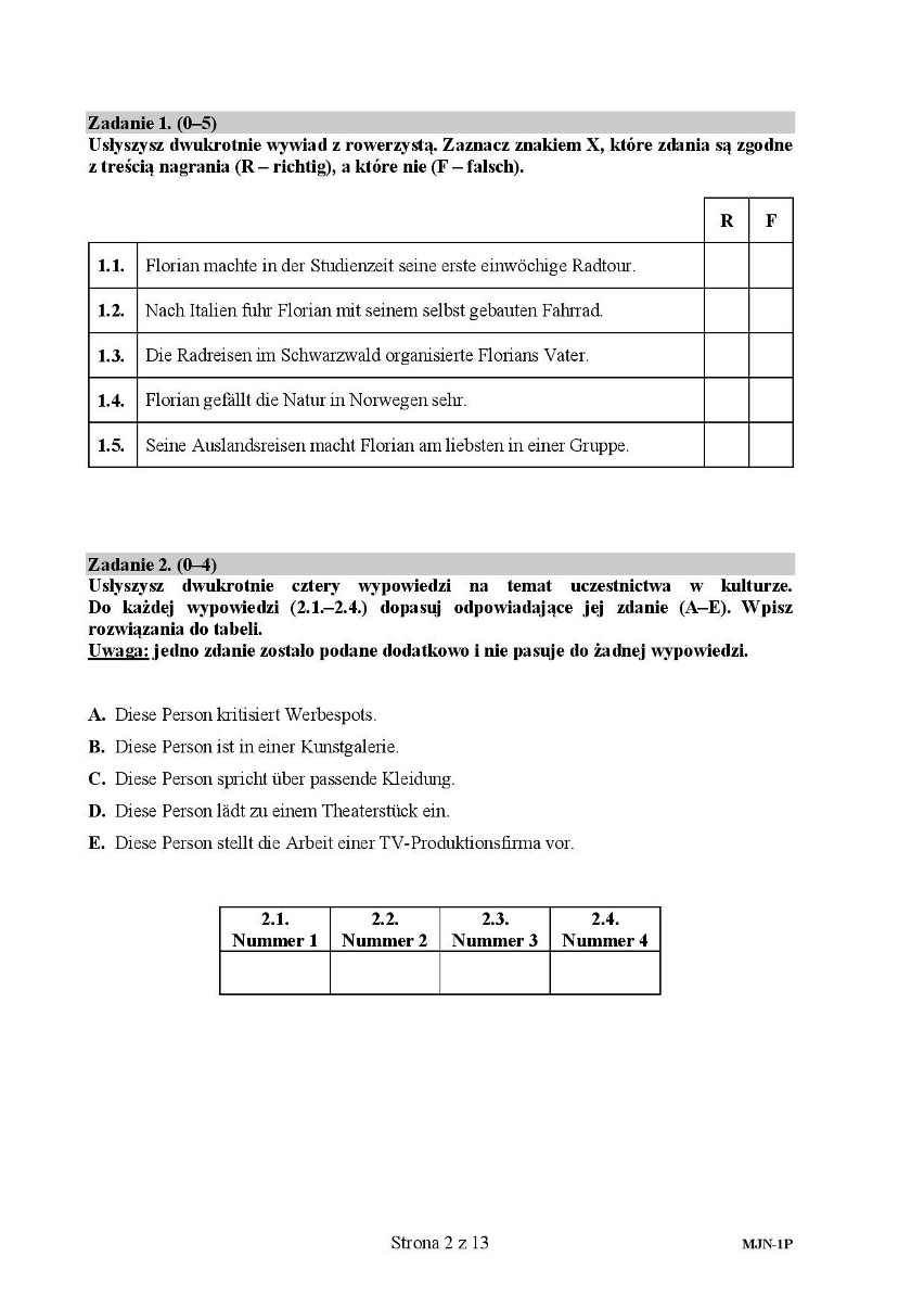 Matura z j. niemieckiego (ARKUSZE z 2016 r.)