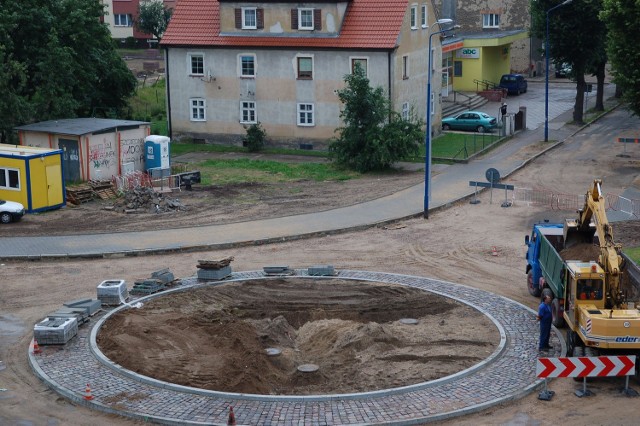 Budowa ronda Polna - Mierosławskiego - Koszalińska z lotu ptaka.