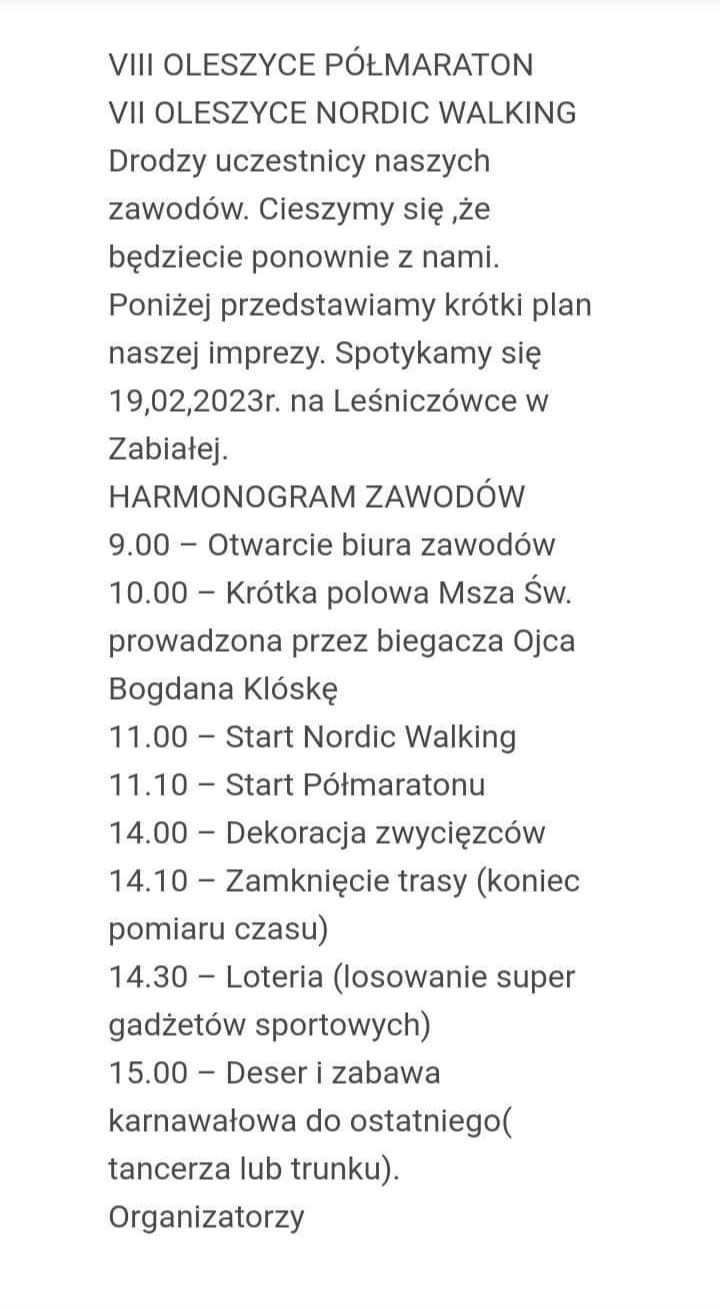 VIII Oleszyce Półmaraton (n. 11.10 w Oleszycach).