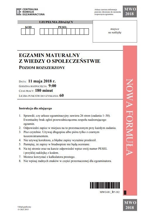 Matura 2018: WOS - odpowiedzi, rozwiązania, arkusz CKE 11.05.2018 Testy online WOS podstawowy