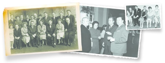 Po lewej I zjazd profesorów i absolwentów Zespołu Szkół Handlowo-Ekonomicznych w 1958 r. Czwarty z lewej siedzi dyrektor Józef Humeńczyk