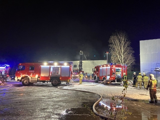Pożar w Gdyni 21.11.2022. Ogień w Fabryce Farb Graficznych na ul. Chwaszczyńskiej