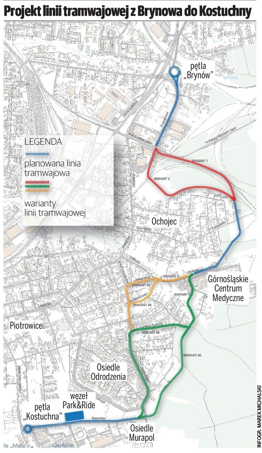 Projekt linii tramwajowej z Brynowa do Kostuchny