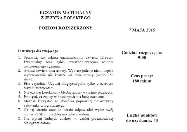 Polski rozszerzony - stara matura 2015 - technikum - wersja C - temtay maturalne - testy - arkusz CKE - odpowiedzi