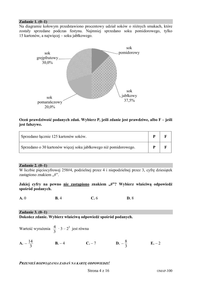 Próbny egzamin ósmoklasisty 2020 CKE - matematyka