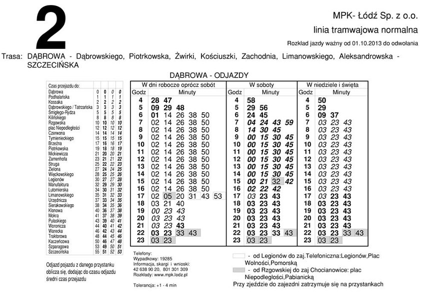 Rozkład jazdy MPK Łódź od października 2013