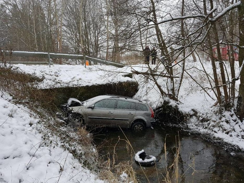 Gmina Choczewo: auto wypadło z drogi i wjechało do rzeki [ZDJĘCIA]