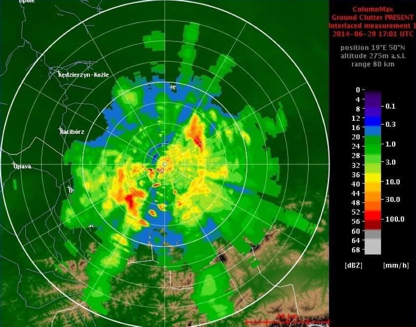 Obraz z radaru meteo