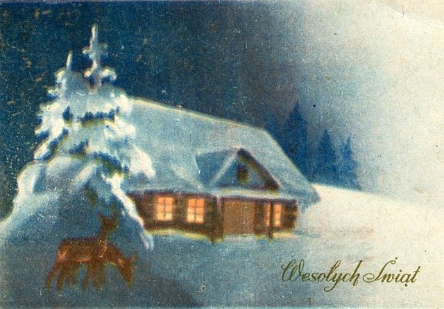 Świąteczna pocztówka z 1956 roku. Ze zbiorów Muzeum Podlaskiego w Białymstoku