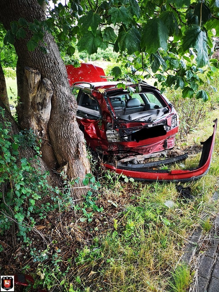 Wypadek w gminie Bobolice: 19-latka w volvo uderzyła w drzewo 
