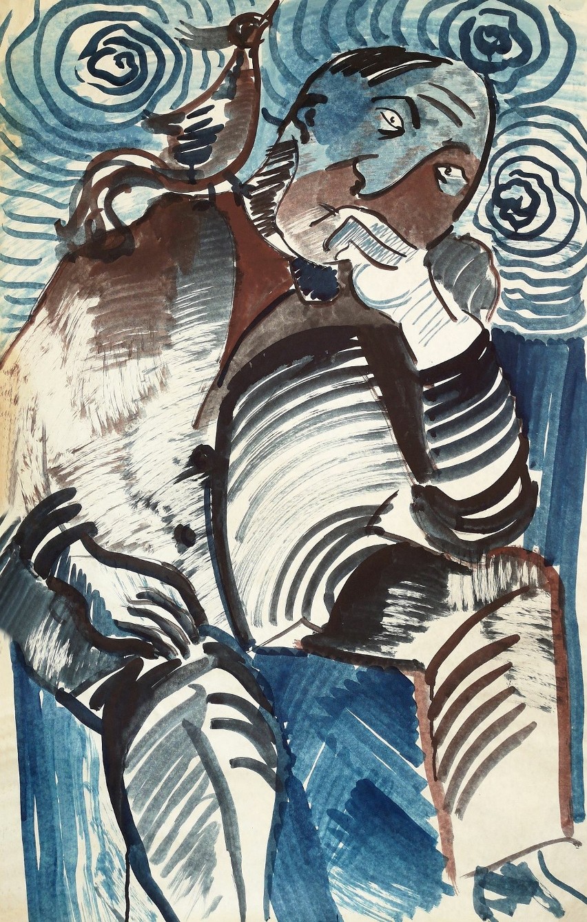 Ewa Kuryluk, Niebieski, 1965, akwarela na papierze, 63 x 100...