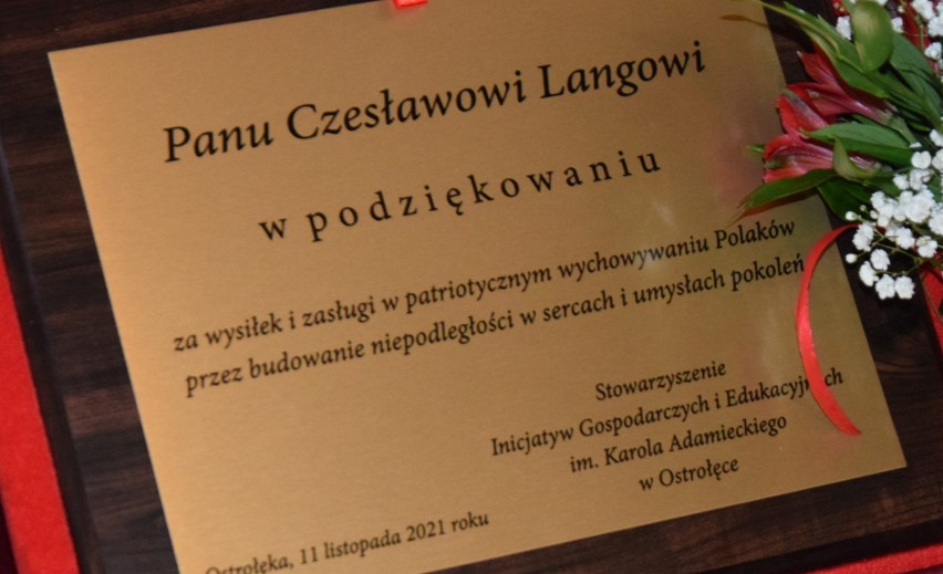 Czesław Lang laureatem wyróżnienia „Narodowi i Ojczyźnie” przyznawanego przez SIGiE w Ostrołęce. 23.11.2021. Zdjęcia
