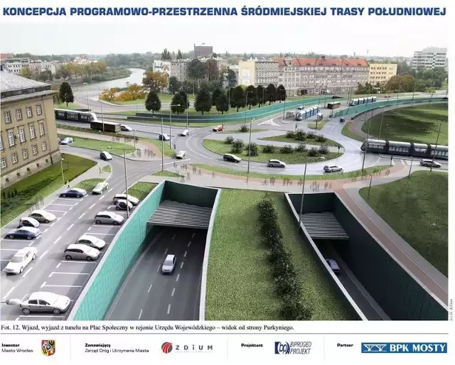 Wizualizacje przebieg Śródmiejskiej Trasy Południowej we Wrocławiu - koncepcja programowo-przestrzenna