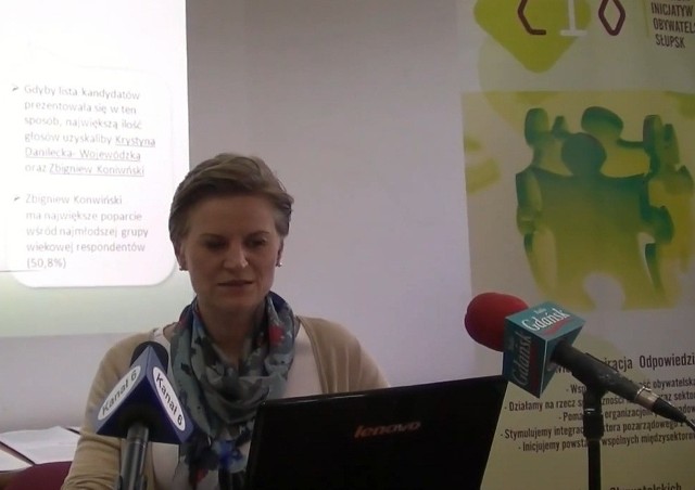Marta Makuch z CIO prezentuje wyniki sondażu przedwyborczego.