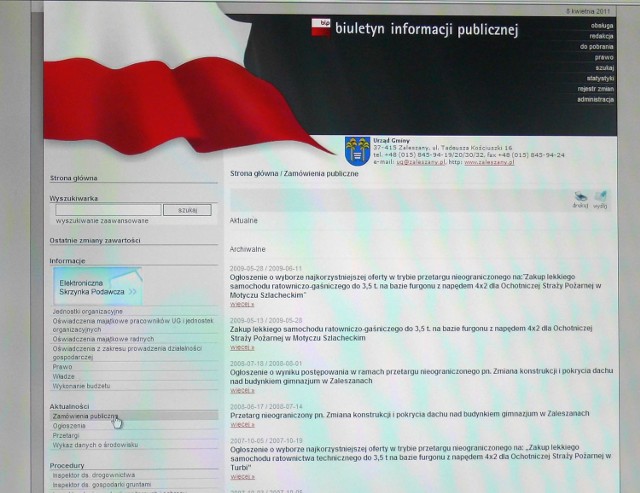 Biuletyn Informacji Publicznej na stronie internetowej Urzędu Gminy w Zaleszanach.