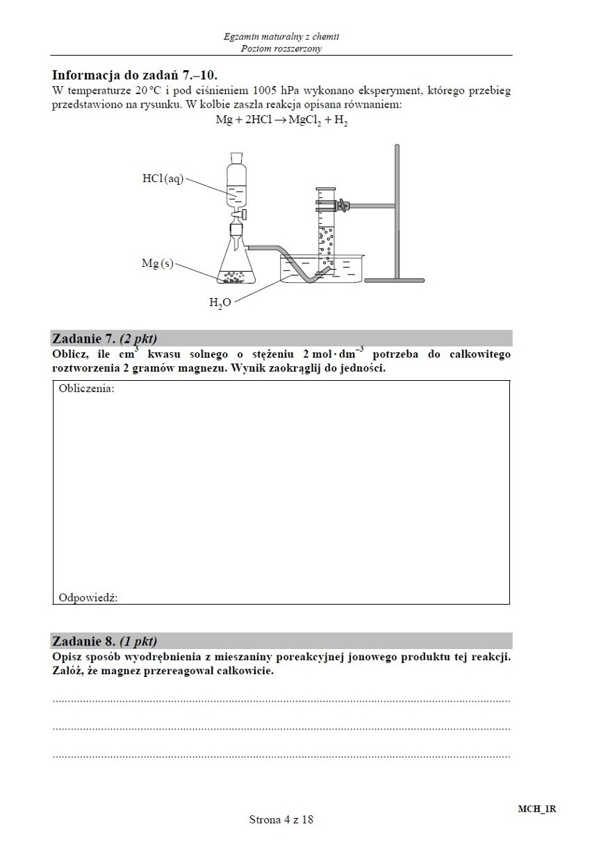 Matura 2015 chemia dla technikum - stara matura, poziom rozszerzony ARKUSZ CKE, ODPOWIEDZI