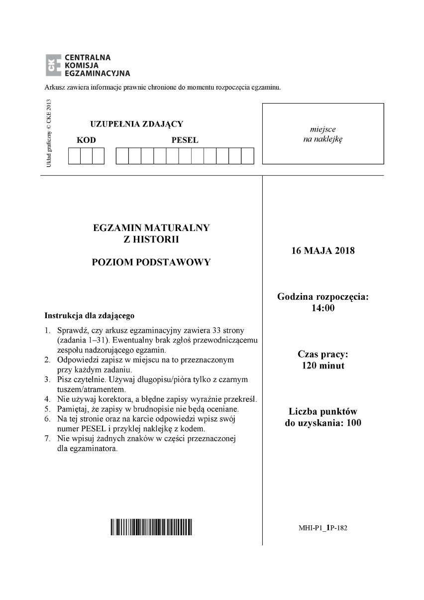 HISTORIA MATURA 2018 ODPOWIEDZI, ROZWIĄZANIA ARKUSZE CKE...