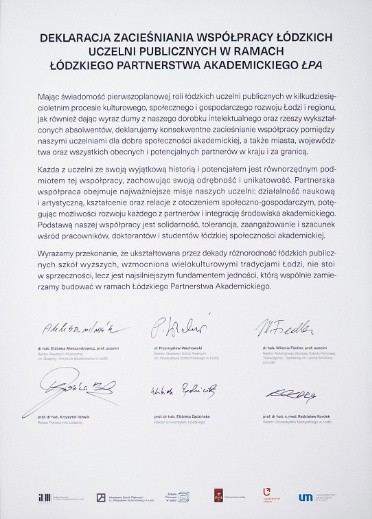 Łódzkie publiczne uczelnie wyższe podpisały deklarację o zacieśnieniu współpracy
