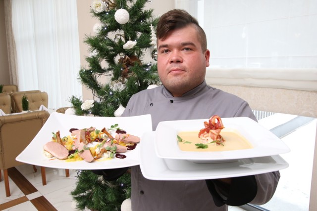 Michał Musiał, zastępca szefa kuchni w restauracji Glamour w Kielcach, poleca na święta pierś z gęsi i zalewajkę w formie kremu