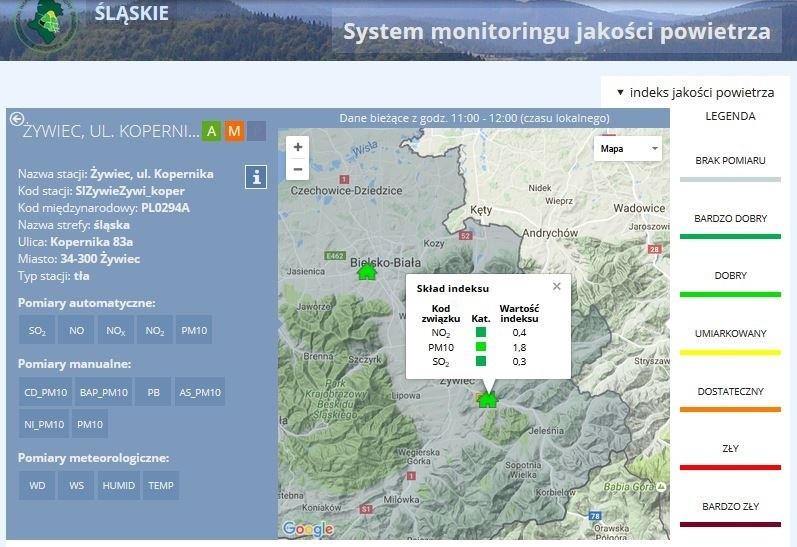 Dane ślaskiego systemu monitoringu jakości powietrza