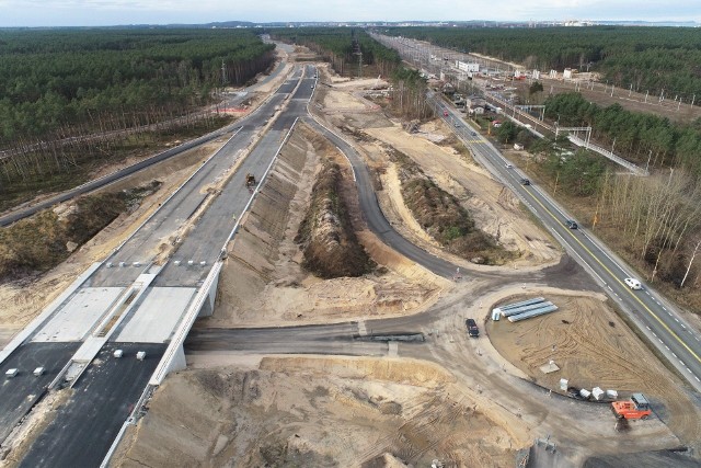Budowa drogi S3 na odcinku Świnoujście - Troszyn. Zdjęcia z lotu ptaka