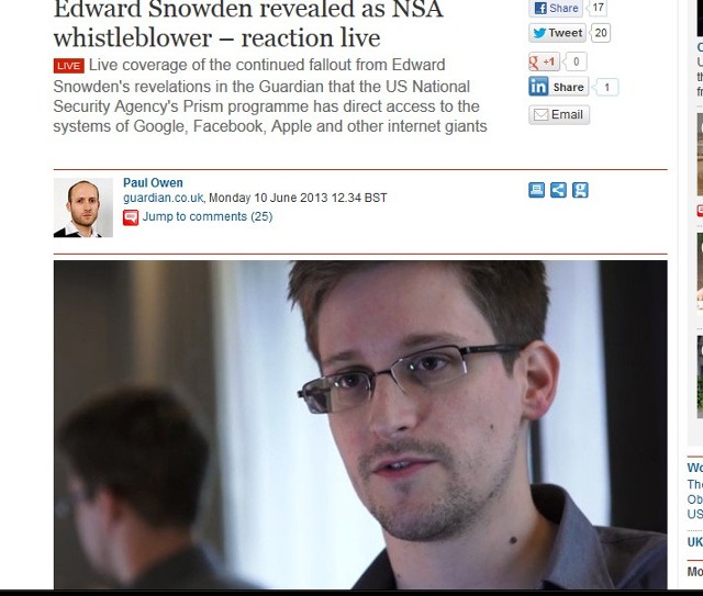 Edward Snowden rozmawiał z dziennikarzami "The Gaurdian"