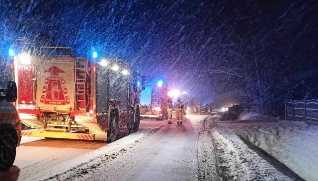 Do wypadku w Wężowcu w gminie Mogielnica doszło w fatalnych warunkach, padał śnieg i widoczność była mocno ograniczona.