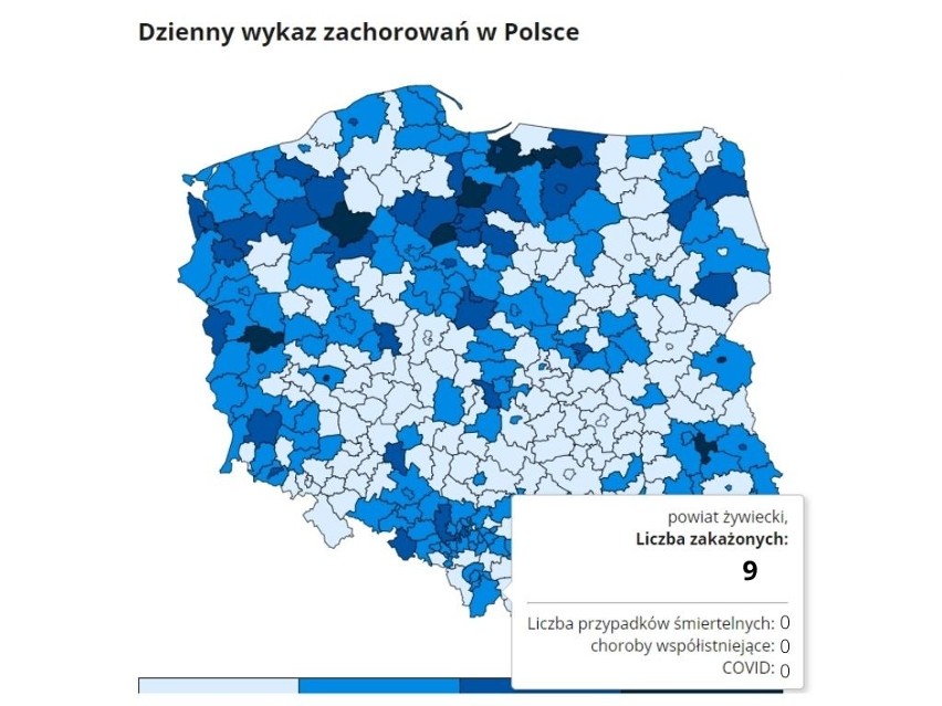 Liczba zakażeń w każdym z powiatów i miast woj. śląskiego;...
