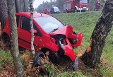 Groźny wypadek na DK1 w Kobiórze. Samochód wypadł z drogi i uderzył w drzewo. Ranna 20-latka trafiła do szpitala 