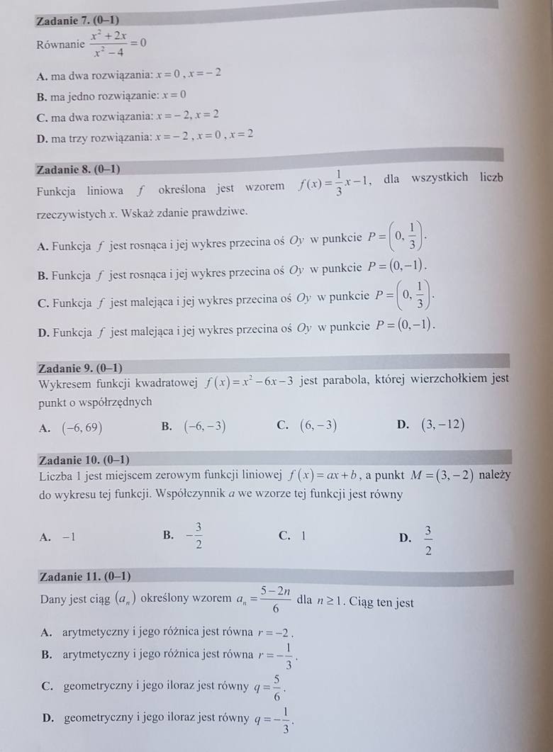 Matura 2018 matematyka podstawowa Arkusz CKE, Odpowiedzi...