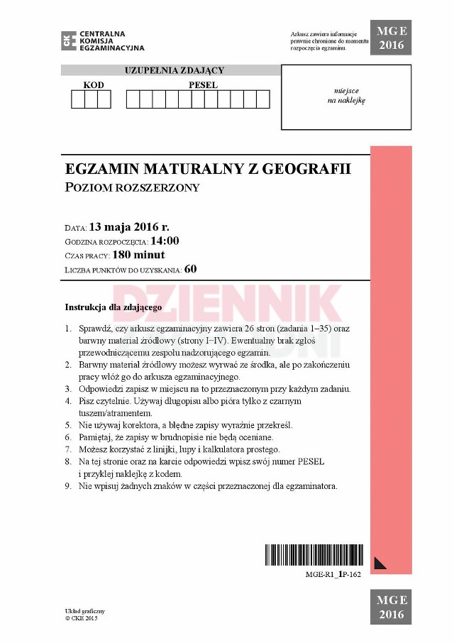 Arkusze pytań egzaminu maturalnego z geografii wraz z odpowiedziami POZIOM ROZSZERZONYAby zobaczyć kolejny arkusz z pytaniami i odpowiedziami kliknij strzałką w prawoMATURA 2016 PYTANIA I ODPOWIEDZI Z WSZYSTKICH PRZEDMIOTÓW