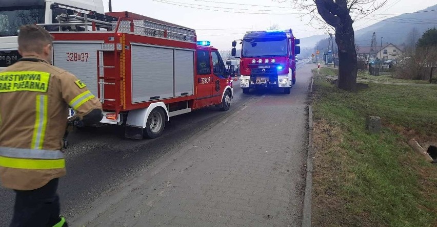 Służby ratownicze interweniujące podczas wypadku w Rudawie...