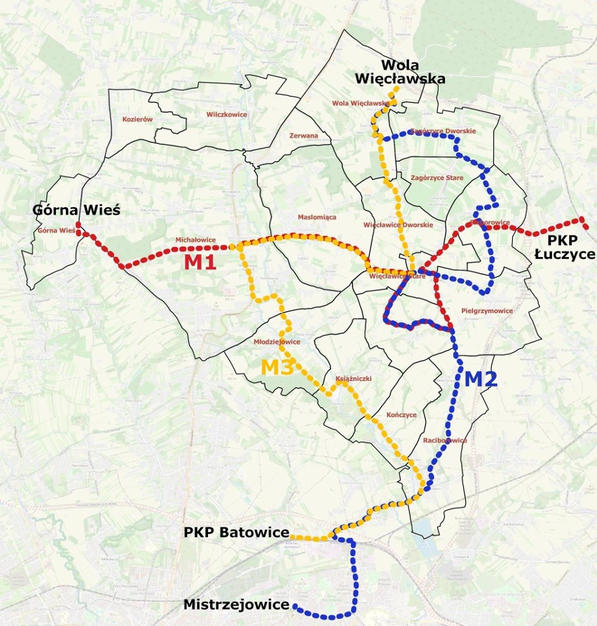 Mapa komunikacji gminnej w Michałowicach