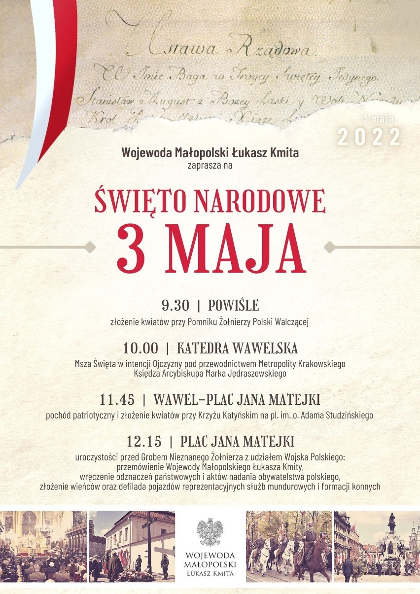 Kraków. 231. rocznica uchwalenia Konstytucji 3 Maja i Święto Flagi RP w Krakowie