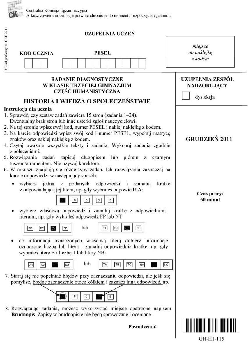 Próbny egzamin gimnazjalny 2012: Historia i WOS - test