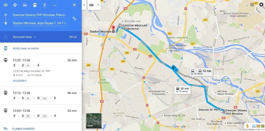 Google wprowadza na swoją mapę rozkład komunikacji miejskiej Wrocławia